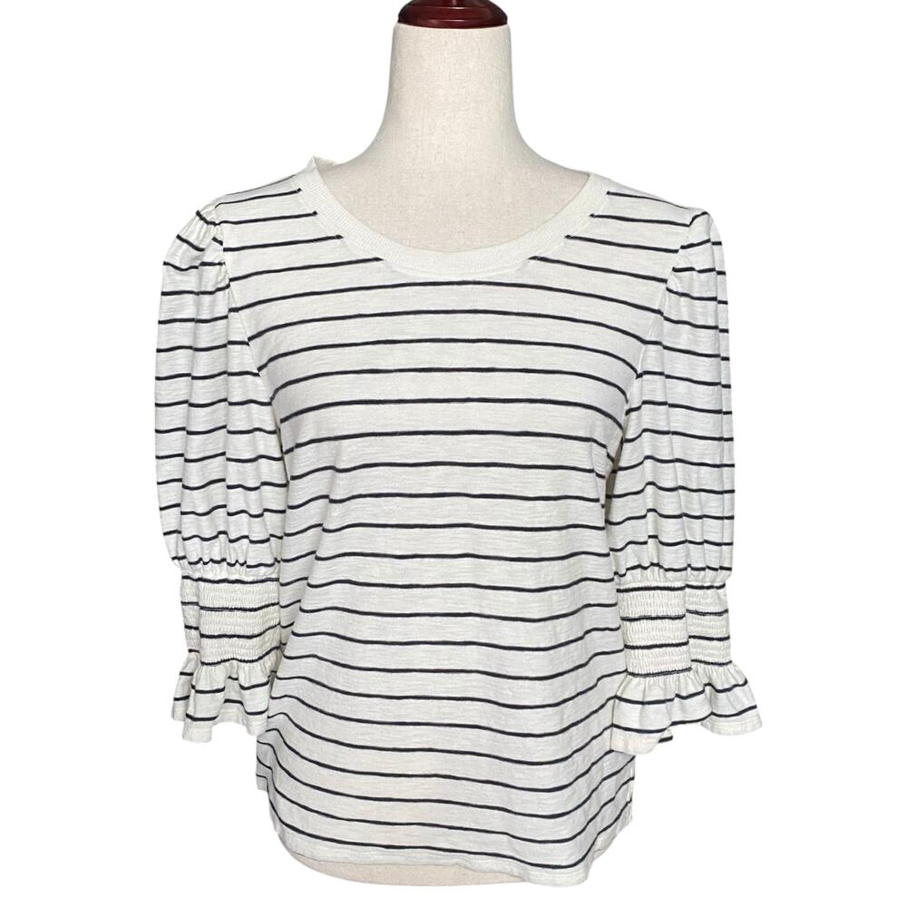Nation Pima Cotton Cadence Stripe Top Womens XL Shoulder Pads 3/4 Sleeve Comfy